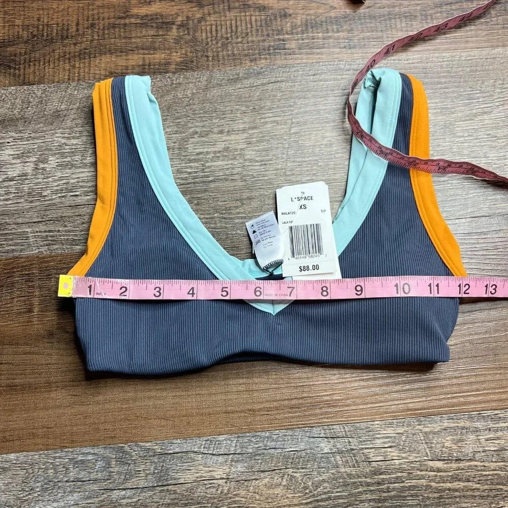 L*Space Ribbed Lala Bikini‎ Top Size XS Slate-Pool-Inka Gold Pullover NWT